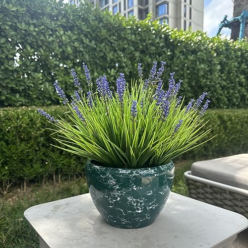 alyptus Artificial Flowers for Outdoors 24 Bundles Fake Monkey Grass Plants Outdoor Plastic Purple Flower Outside Green Leaf Decoration for Patio Pot Décor (24 Bundle Purple Flowers) - Image 4