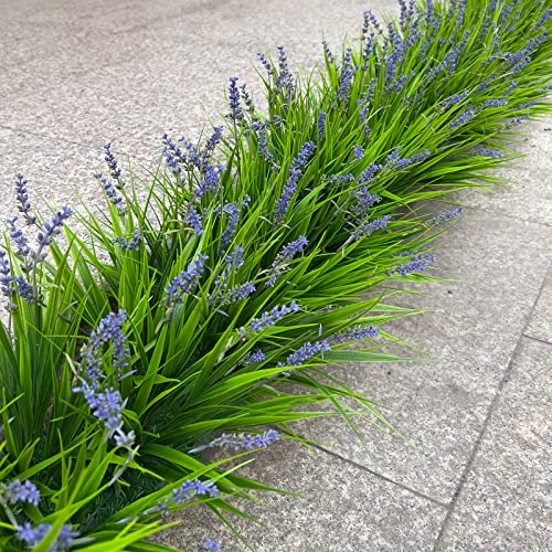 alyptus Artificial Flowers for Outdoors 24 Bundles Fake Monkey Grass Plants Outdoor Plastic Purple Flower Outside Green Leaf Decoration for Patio Pot Décor (24 Bundle Purple Flowers) - Image 5