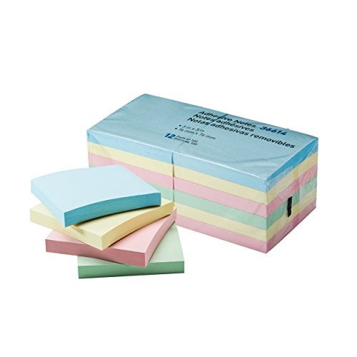 Klingy Sticky Notes Self-Stick Notes - 12 Pads/Pack 100 Sheets/Pad - 3 in x 3 inches - Adhesive Notes - Assorted, (Pastel) - Image 2