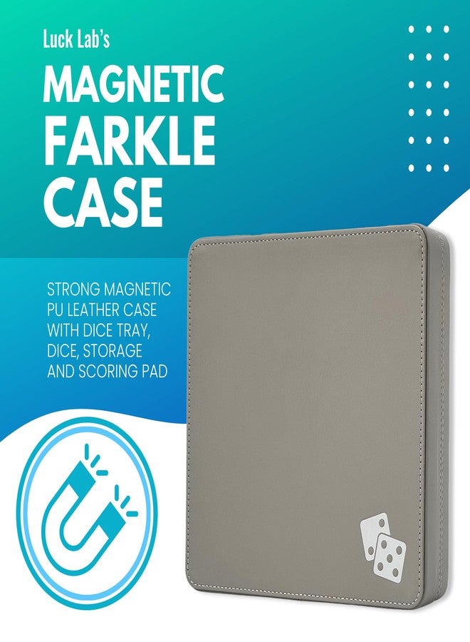 Luck Lab علبة تخزين وصينية نرد فاركل من لاك لاب - تتضمن مجموعات تسجيل مدمجة، ومجموعتين من 6 نرد لؤلؤي، ودفتر تسجيل من 40 ورقة، وحامل قلم للعبة العائلية الكلاسيكية (رمادي وفيروزي) - Image 2