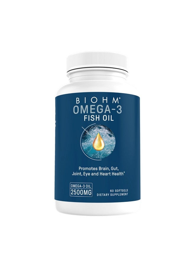 BIOHM Omega-3 Fish Oil (2500mg, 60 Softgels) High Potency 860mg EPA & 630mg DHA, Omega 3 Fatty Acid Supplements to Support Brain, Joint, Eye, Liver & Gut Health, Sustainably Sourced - Image 1