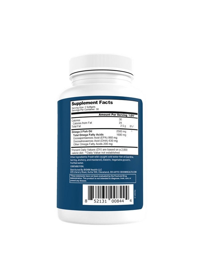 BIOHM Omega-3 Fish Oil (2500mg, 60 Softgels) High Potency 860mg EPA & 630mg DHA, Omega 3 Fatty Acid Supplements to Support Brain, Joint, Eye, Liver & Gut Health, Sustainably Sourced - Image 2