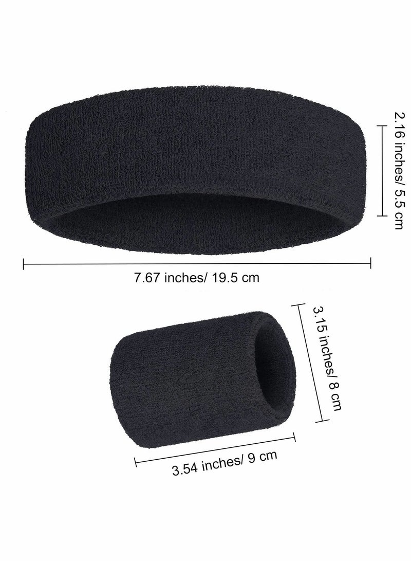 SOLARAE Sweatbands Set Includes Sports Headband and Wrist Sweatbands Cotton Striped Sweat Band for Athletic Men and Women, 2 x Sweatband headband, 4 x Sports wristbands - Image 5