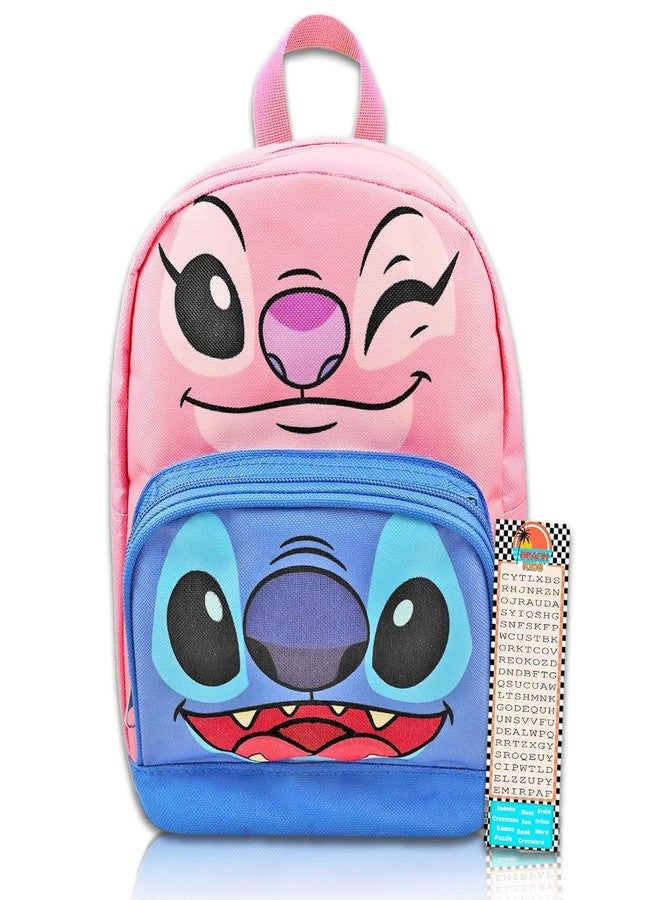 Lilo & Stitch Lilo and Stitch Stitch and Angel Mini Backpack for Women - 10” Canvas Stitch Backpack with Front Pocket Plus Bookmark Backpack Purse Bundle - Image 1