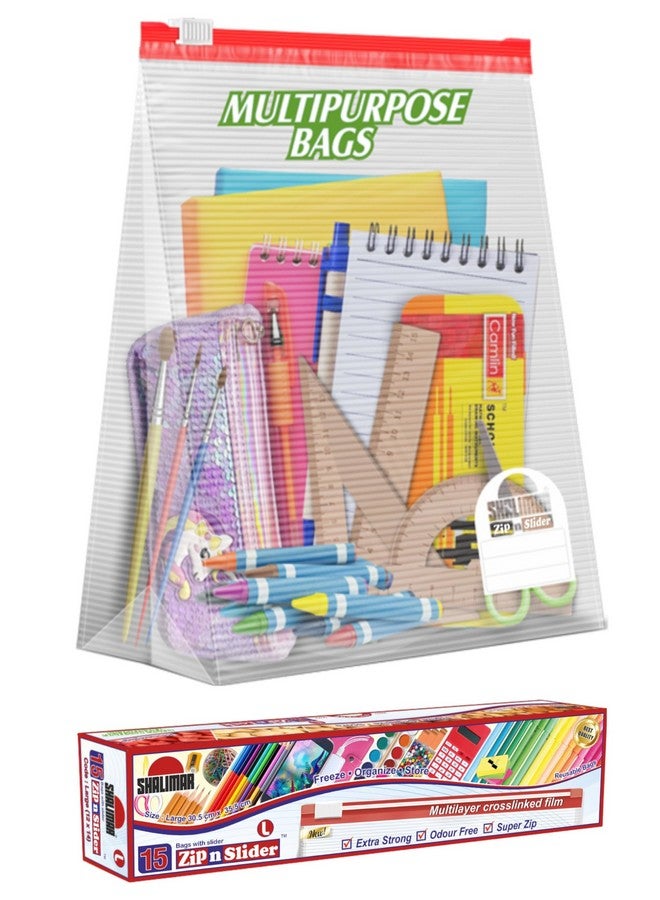 Shalimar Zip 'N' Slider Bag Size Large (30.5 CM X 35 CM) Zip Lock/Vegetable/Fridge/MultiPurpose Storage Bag Pack of - 3 (45 Bags) Reusable and Reclosable with Slider Lock - Image 2