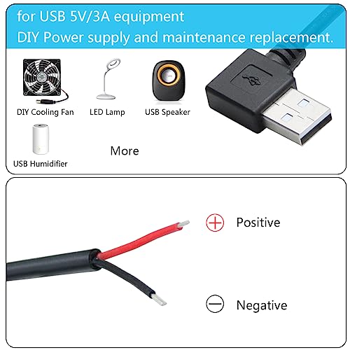 Maixbomr 90 Degree USB 2.0 Male Plug 2 Pin Bare Wire,1M/3FT USB A Male 2Pin Pigtail Open End Power Cable,for 5V/3A USB Equipment Installed or DIY Replace Repair Cable(2Pcs) - Image 3