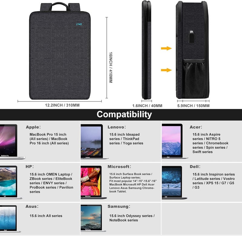 ZINZ Slim & Expandable Laptop Backpack 15 15.6 16 Inch Case, Water Resistant Travel Backpack Compatible with MacBook Pro/Neo 16" 15", Dell XPS 15 16 and Most 15" 15.6" 16" Notebooks - Image 2