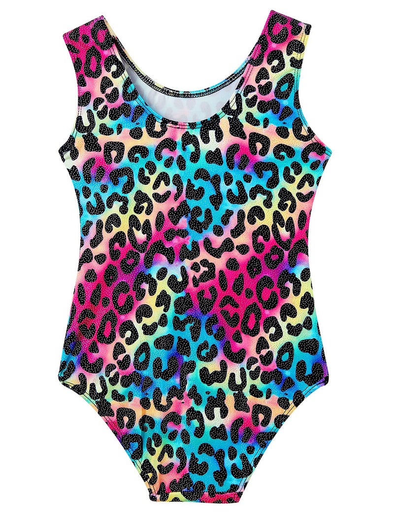 Domusgo Gymnastics Leotards for Girls 4t 5t Multicolor Leopard Sparkly One Piece Tumbling Outfits - Image 2