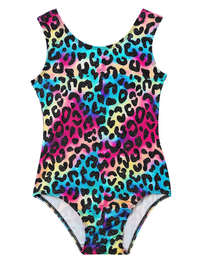 Domusgo Gymnastics Leotards for Girls 4t 5t Multicolor Leopard Sparkly One Piece Tumbling Outfits - Image 1
