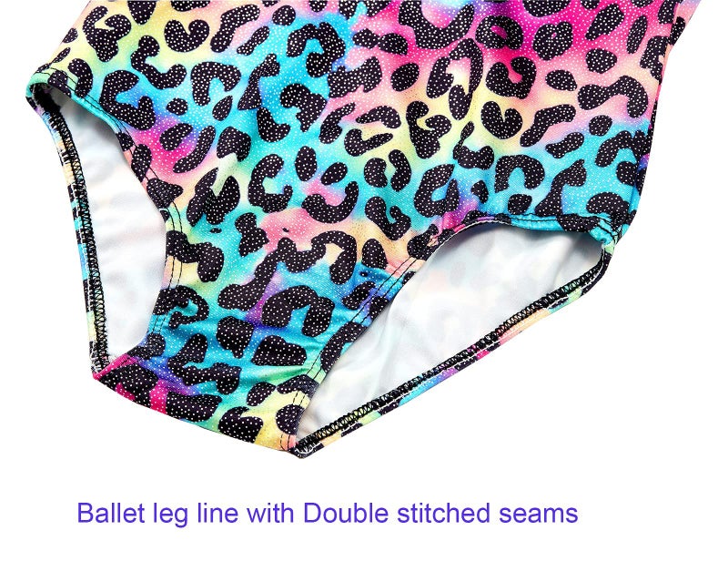 Domusgo Gymnastics Leotards for Girls 4t 5t Multicolor Leopard Sparkly One Piece Tumbling Outfits - Image 4