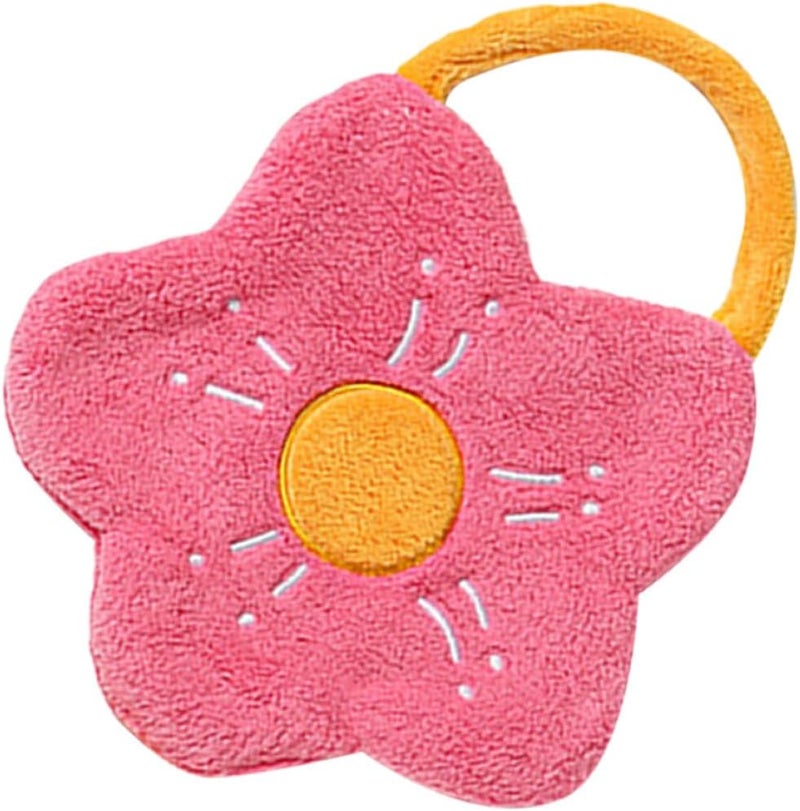 Coral Fleece Hanging Hand Towel Water Absorbent Cartoon Flower Design Kitchen Bathroom Washcloth Adult Use Rose Red - Image 1