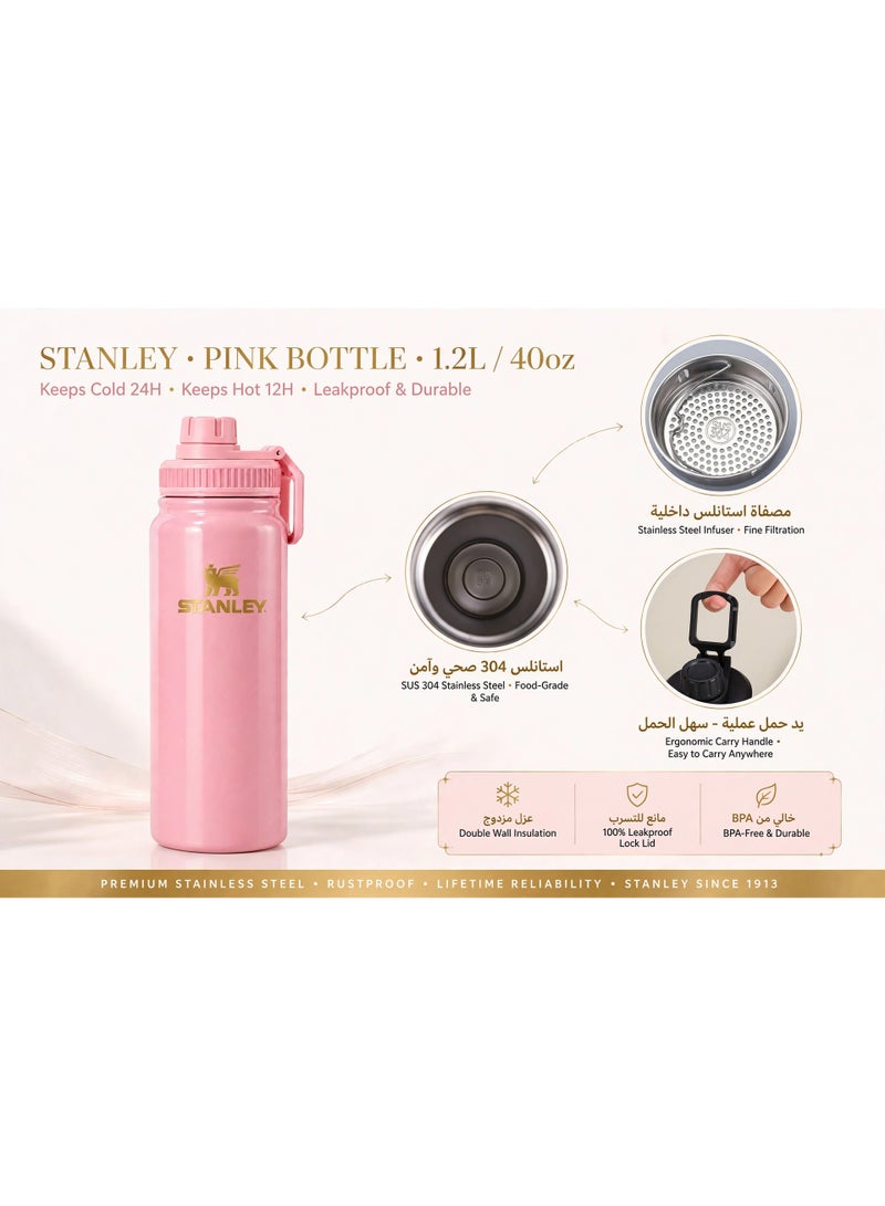 Stanley Stainless steel sports bottle, 1000ml capacity, rust-resistant; keeps hot drinks and water hot for 6 hours, and cold or iced beverages cold for 12 hours. - Image 4