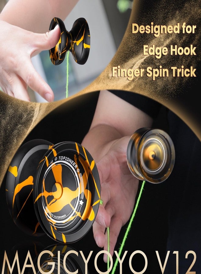 MAGICYOYO V12 Responsive Yoyo for Kids & Beginner, Unresponsive Yo yo for Adults, Professional Yoyo for Finger Spin Trick with 12 Yoyo Strings & Yo-Yo Accessory Kit (Black Gold Splash - Image 3