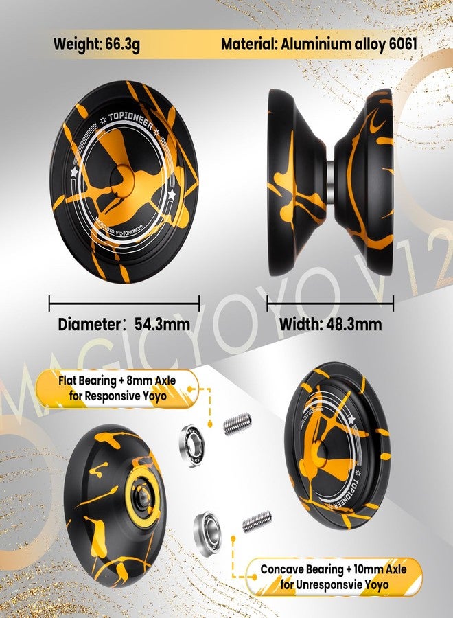 MAGICYOYO V12 Responsive Yoyo for Kids & Beginner, Unresponsive Yo yo for Adults, Professional Yoyo for Finger Spin Trick with 12 Yoyo Strings & Yo-Yo Accessory Kit (Black Gold Splash - Image 5