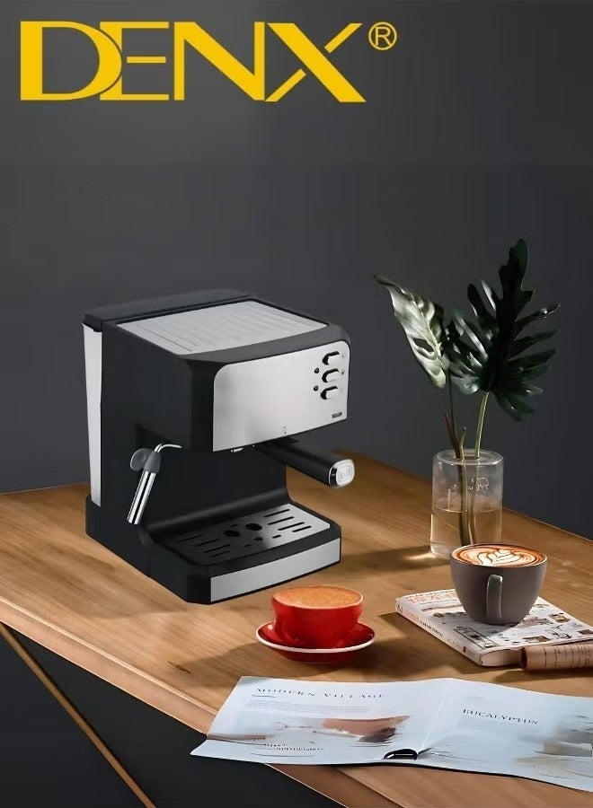 Denx Espresso Coffee Machine for Home, 1.6L Capacity, 850W Power, with Milk Frother, Cappuccino & Latte Maker, Equipped with Steamer, Metal Filter, and Temperature Indicator - Image 5