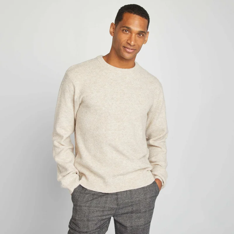 Kiabi Round-Neck Knit Sweater Beige