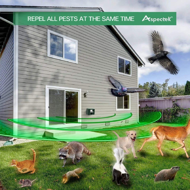 ASPECTEK Yard Sentinel Outdoor Ultrasonic Animal Repeller with Motion Sensor, Adjustable Volume, Waterproof, Extension Cord, Powerful Repel for Squirrel, Raccoon, Skunk, Rabbit, Fox, Deer, Etc - Image 5
