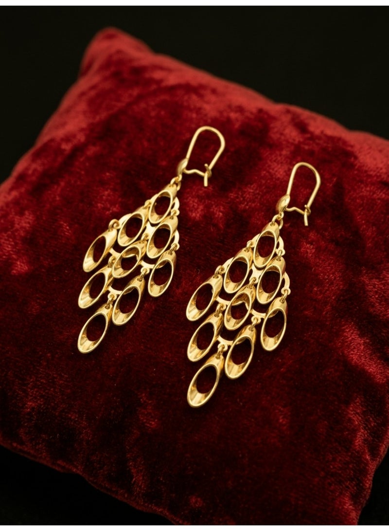 Julia Store 21K Gold Plated Metal Aesthetic Exquisite Luxury Elegant Dainty Cute Trendy Delicate Modern Oriental Vintage Egyptian Arabian Chic Hollow Hoop Dangle Earrings For Women Jewelry Gift - Image 2