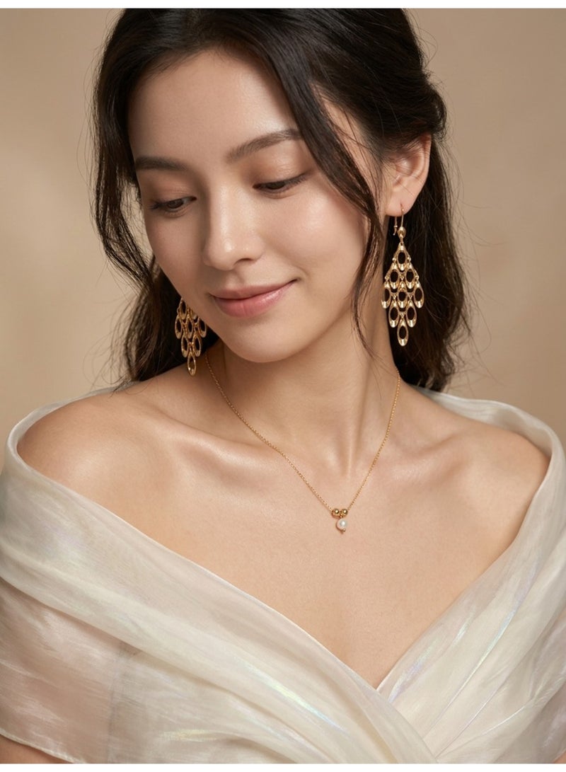 Julia Store 21K Gold Plated Metal Aesthetic Exquisite Luxury Elegant Dainty Cute Trendy Delicate Modern Oriental Vintage Egyptian Arabian Chic Hollow Hoop Dangle Earrings For Women Jewelry Gift - Image 3