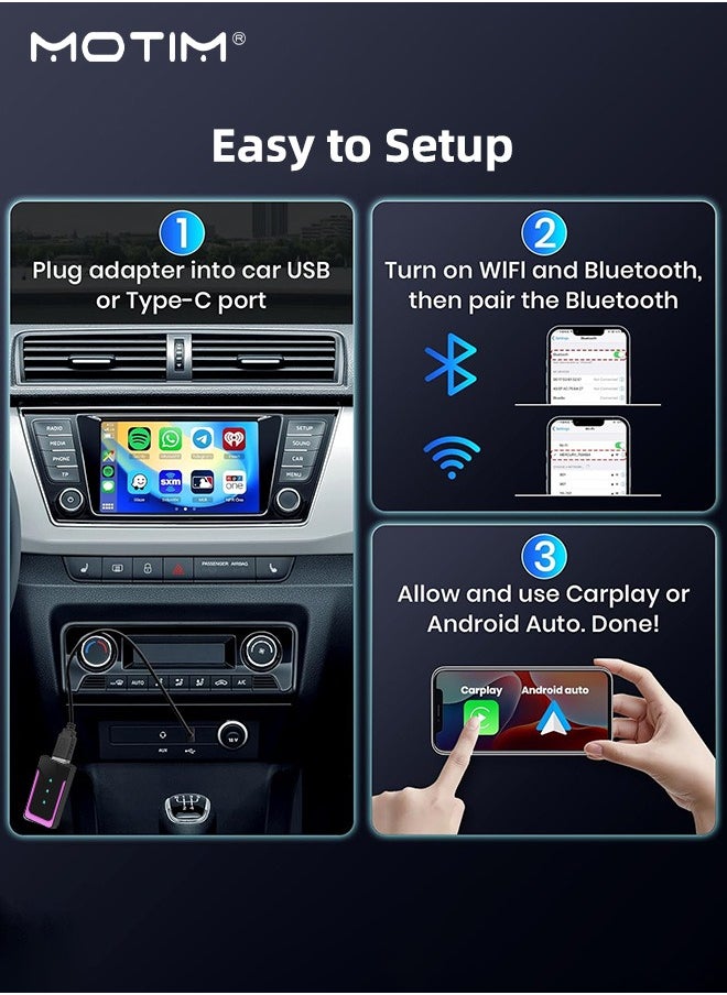 Motim - Wireless CarPlay Apple CarPlay & Android Auto Car Adapter, with Bluetooth/WiFi Plug and Play Converts Wired to Wireless for OEM Factory Wired Type-C/USB Adapter - Image 1