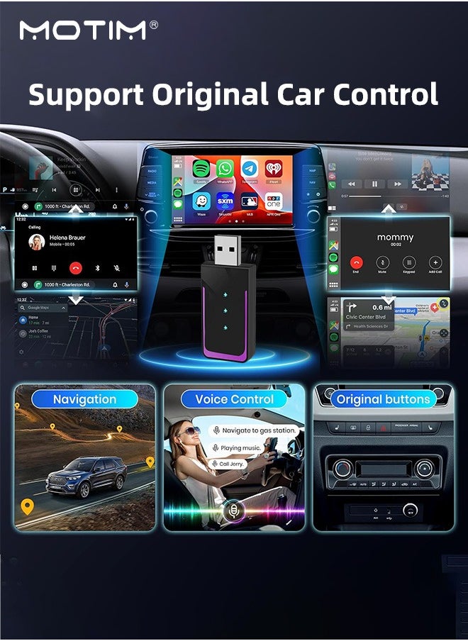 Motim - Wireless CarPlay Apple CarPlay & Android Auto Car Adapter, with Bluetooth/WiFi Plug and Play Converts Wired to Wireless for OEM Factory Wired Type-C/USB Adapter - Image 1