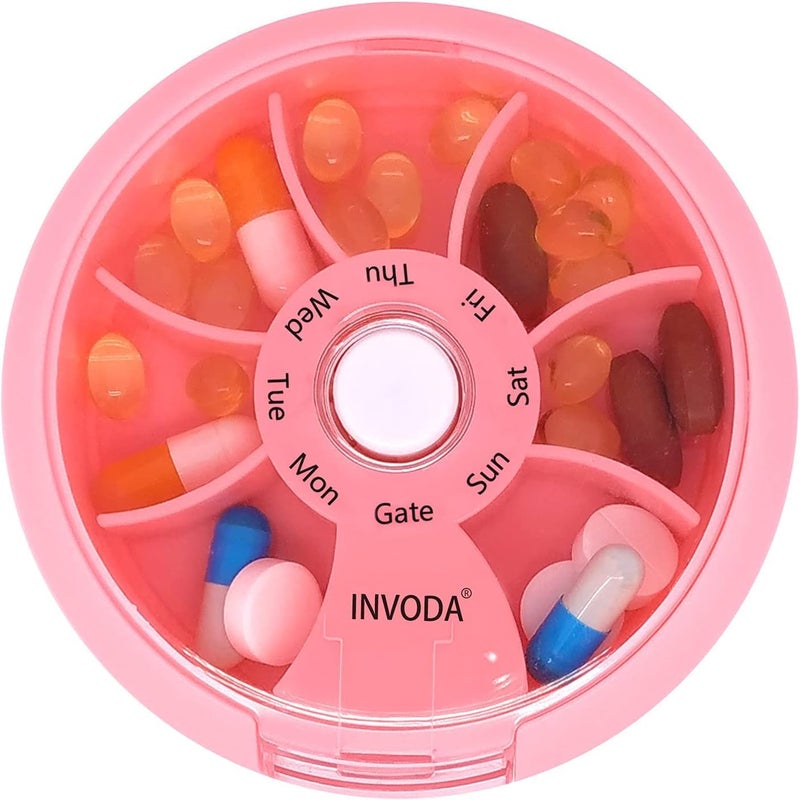 Pill Organizer Small Pill Case 7 Day Portable Travel Pill Box Cute Daily Pill Container for Medicine Fish Oil Supplements Vitamin Case (Pink)