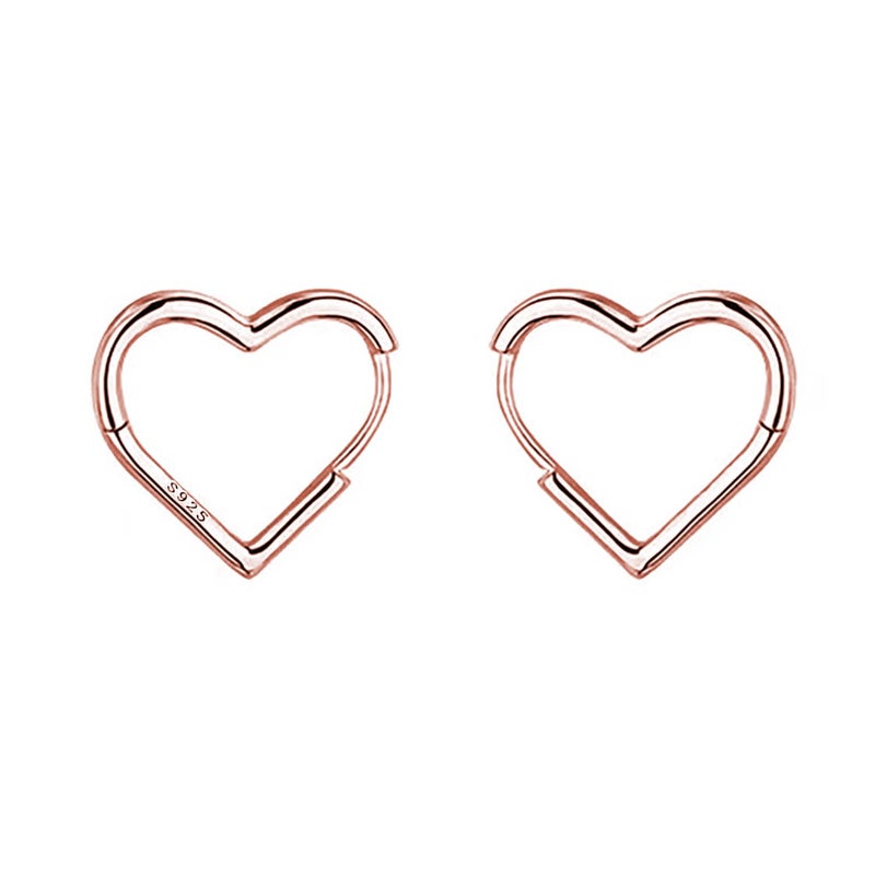 Reffeer 925 Sterling Silver Heart Earrings Hoop Minimalist Sleeper Huggie Earrings For Women(C-Rose Gold) - Image 1