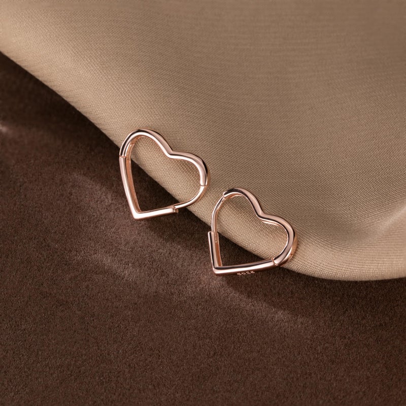 Reffeer 925 Sterling Silver Heart Earrings Hoop Minimalist Sleeper Huggie Earrings For Women(C-Rose Gold) - Image 4