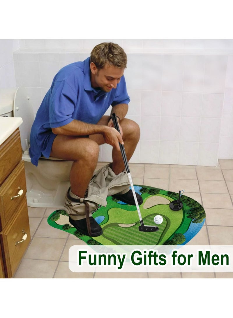 عام **مجموعة غولف المرحاض، مرحاض صغير، ألعاب رياضية للتسلية والترفيه، مجموعة ترفيهية لتخفيف التوتر للمنزل والمكتب، تتضمن عصا دفع قابلة للتعديل + سجادة عشبية مضادة للانزلاق + كرة.** - Image 3