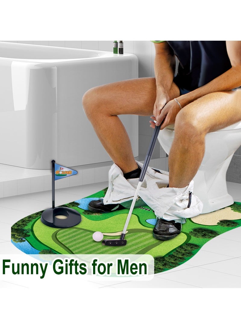 عام **مجموعة غولف المرحاض، مرحاض صغير، ألعاب رياضية للتسلية والترفيه، مجموعة ترفيهية لتخفيف التوتر للمنزل والمكتب، تتضمن عصا دفع قابلة للتعديل + سجادة عشبية مضادة للانزلاق + كرة.** - Image 4