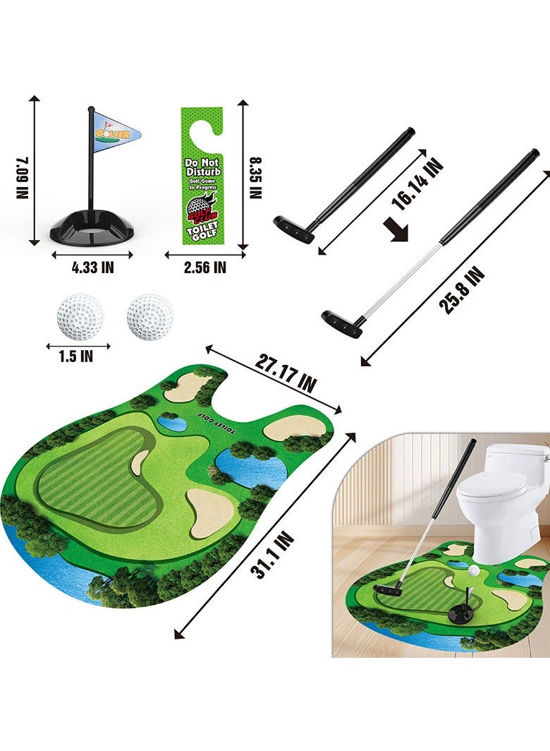 عام **مجموعة غولف المرحاض، مرحاض صغير، ألعاب رياضية للتسلية والترفيه، مجموعة ترفيهية لتخفيف التوتر للمنزل والمكتب، تتضمن عصا دفع قابلة للتعديل + سجادة عشبية مضادة للانزلاق + كرة.** - Image 5
