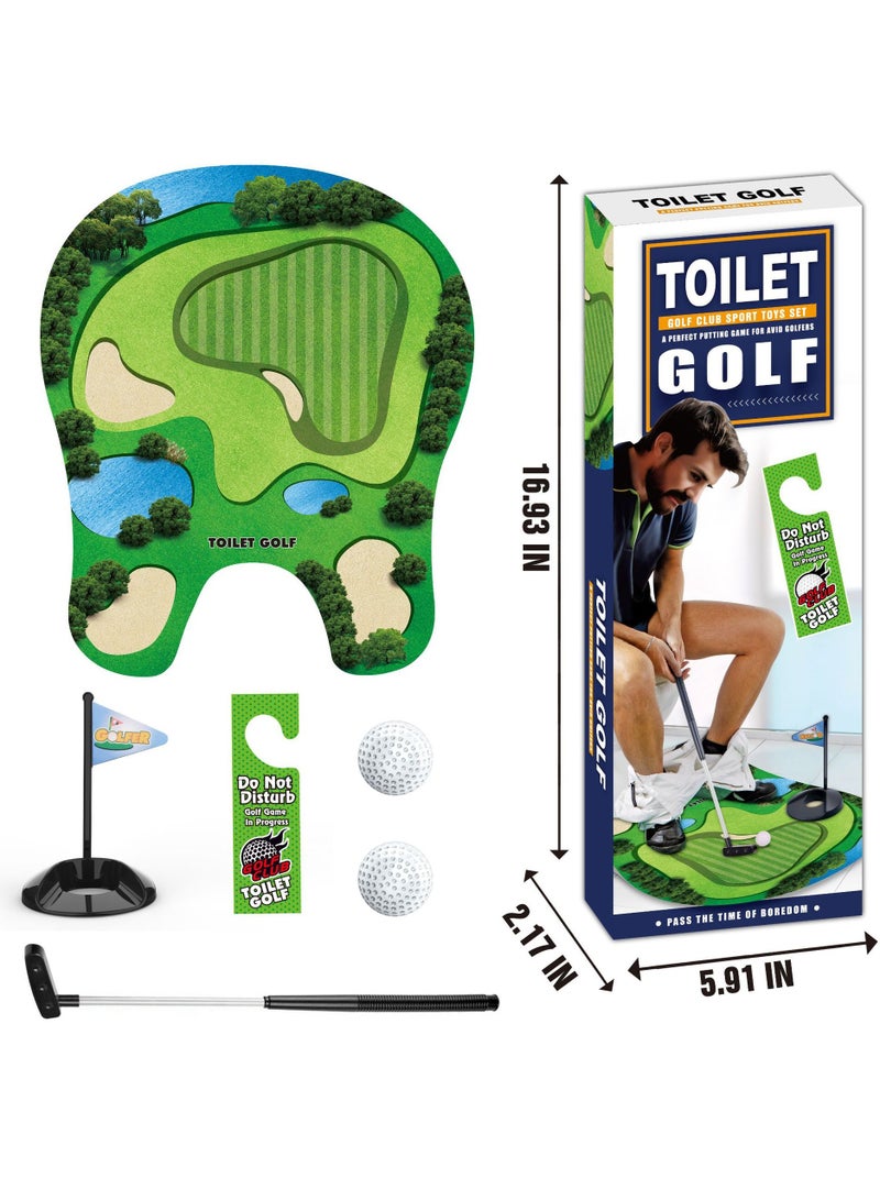 عام **مجموعة غولف المرحاض، مرحاض صغير، ألعاب رياضية للتسلية والترفيه، مجموعة ترفيهية لتخفيف التوتر للمنزل والمكتب، تتضمن عصا دفع قابلة للتعديل + سجادة عشبية مضادة للانزلاق + كرة.** - Image 2