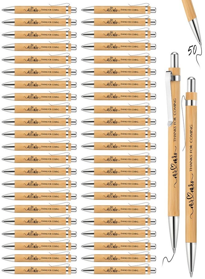 Fumete 50 Pieces Bamboo Wedding Pens Bulk Ballpoint Black Ink Bridal Shower Pens for Wedding Bridal Shower Guest Book Game Gifts Proposal Bachelor Party Favors - Image 1