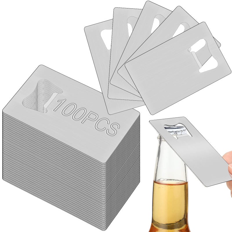 Nuogo Nuogo 100 Pcs Stainless Steel Card Bottle Openers Bulk Metal Card Beer Openers Groomsmen Wallet Bottle Opener for Wedding Party Bridesmaid Favors Gifts Silver 