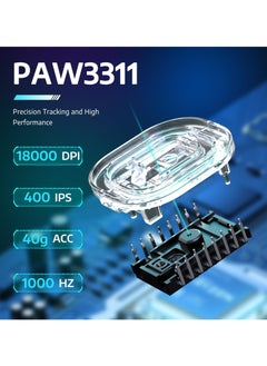 هجوم القرش ماوس R1 59g Superlight مع شريط، ماوس ألعاب لاسلكي/سلكي BT/2.4G، 6 نقطة في البوصة قابلة للتعديل حتى 18000، بطارية تدوم 65 ساعة  - Image 4