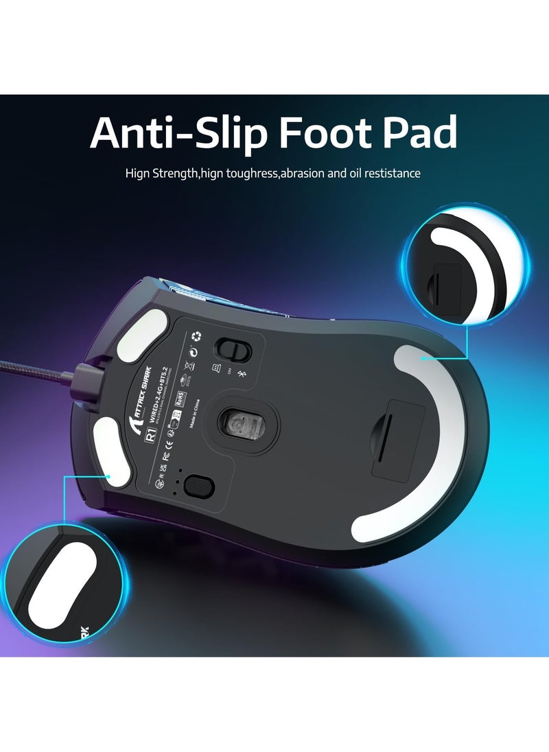 Attack Shark - R1 59g Superlight Mouse with Ribbon, Wireless/Wired BT/2.4G Gaming Mouse, 6 DPI Adjustable up to 18000, 65 Hour Battery - Image 1