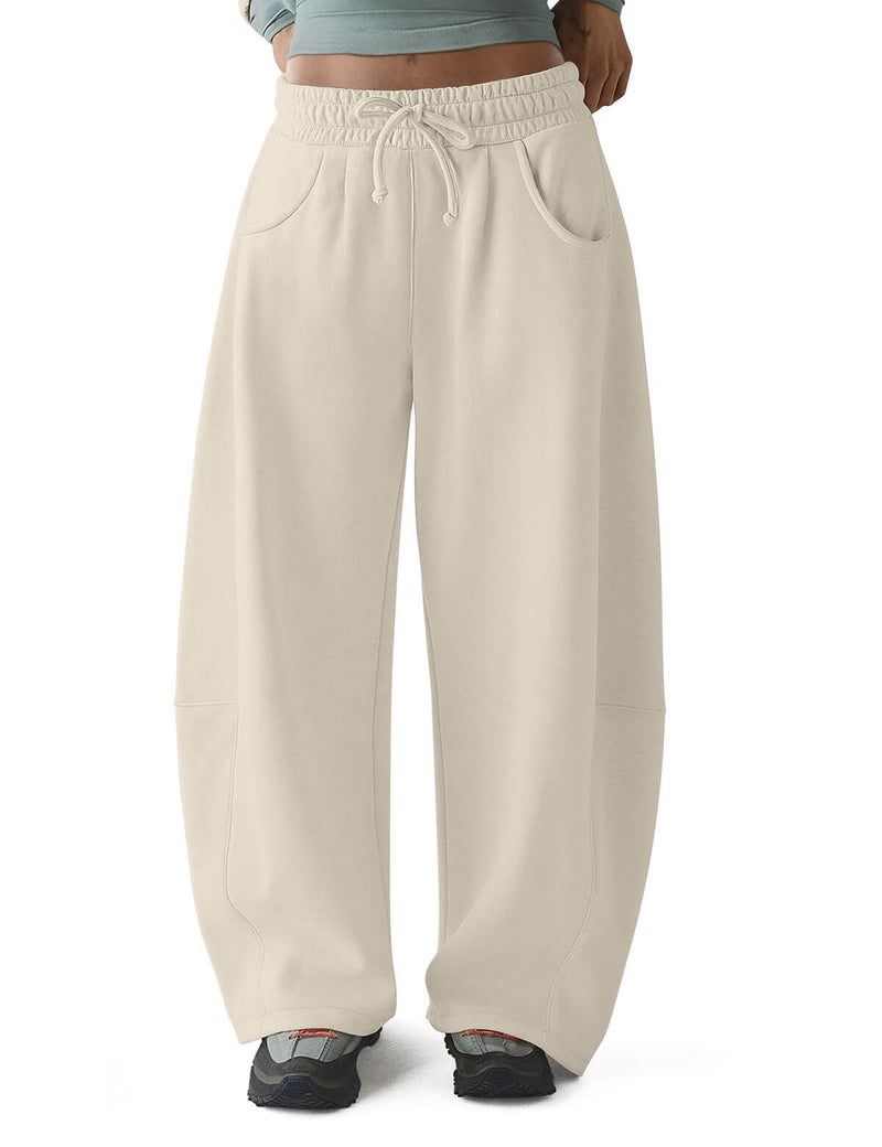 HeSaYep Women's Wide Leg Barrel Sweatpants Fleece Lined Baggy Sweat Pants Drawstring High Waisted Casual Pants Cotton Palazzo Trousers with Pockets Khaki L - Image 1