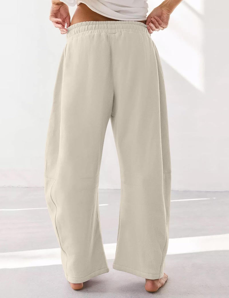HeSaYep Women's Wide Leg Barrel Sweatpants Fleece Lined Baggy Sweat Pants Drawstring High Waisted Casual Pants Cotton Palazzo Trousers with Pockets Khaki L - Image 2