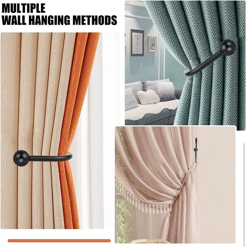 MplehDa Wall Curtain Holder, 2 Pieces Tiebacks, Metal Black Curtain Holders, Tiebacks, Wall Mounting, U-Shaped Tiebacks, Curtains, Holdbacks for Curtain Tassel, Curtain - Image 2