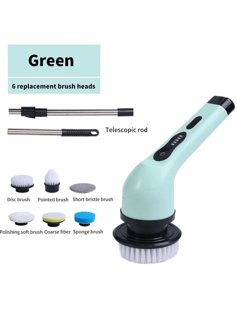 AROAQ Electric Spin Scrubber, Cordless Electric Cleaning Brush With 3 Replaceable Brush Heads, Digital Display Stable Speed Power Scrubber, Power Cleaning Brush For Bathroom Floor Tile Car, (Green 6 Heads)  - Image 1