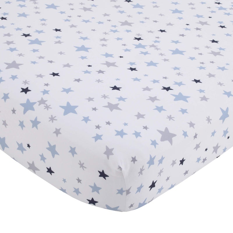 Little Love by NoJo Shine On My Love Boy Stars Navy Light Blue and White Fitted Crib Sheet
