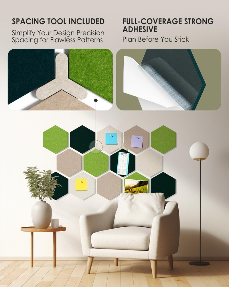 MaxGear 8Pcs Hexagon Felt Cork Board Tiles, Green Self-Adhesive DIY Bulletin Board Pin Board for Office School Home Wall Decor Stickers Photos Display Memos - Image 2
