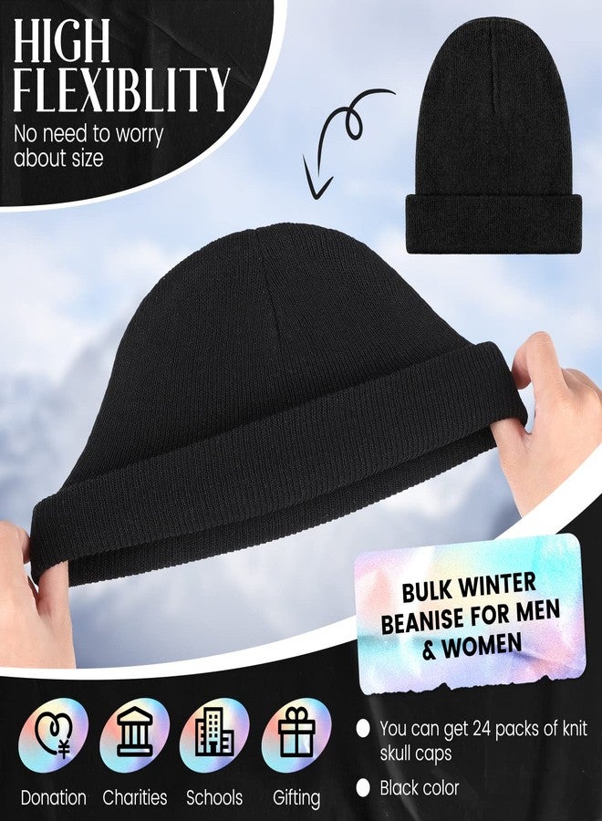 Tarpop 24 Winter Beanie Hats Knit Skull Cap Cold Weather Warm Knitted Cuffed Skull Beanie Bulk for Men Women (6.3 x 10.24 in, Black) - Image 2
