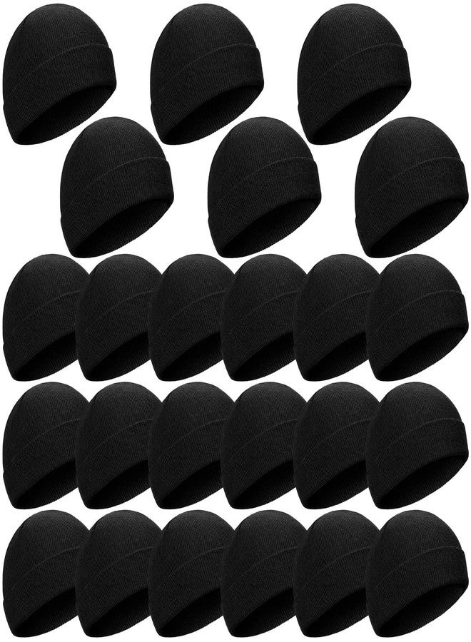 Tarpop 24 Winter Beanie Hats Knit Skull Cap Cold Weather Warm Knitted Cuffed Skull Beanie Bulk for Men Women (6.3 x 10.24 in, Black) - Image 1