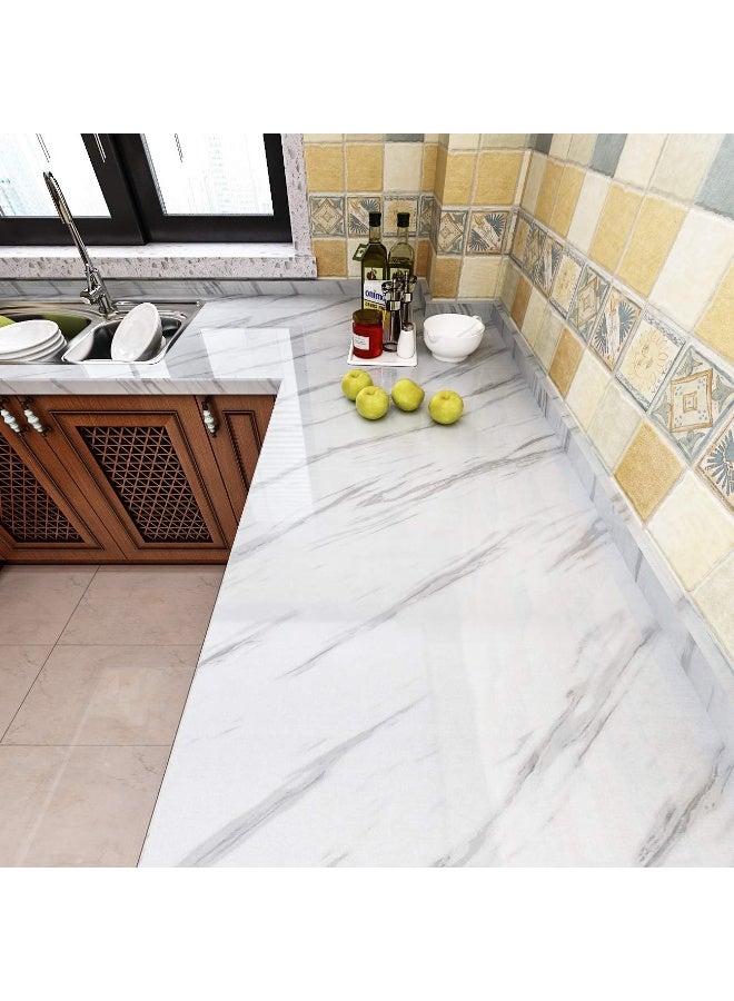 White Marble Self-Adhesive Wallpaper Roll – Waterproof & Oil-Proof Vinyl Wrap for Kitchen Countertop, Furniture, and Walls – 5M x 60CM - Image 2