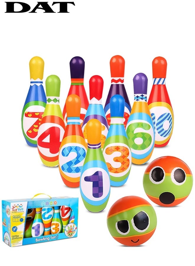 DAT Soft Bowling Set Toy with Number Pins & Soft Ball, 10-Piece, Multicolor, for Kids Indoor Play - Image 1