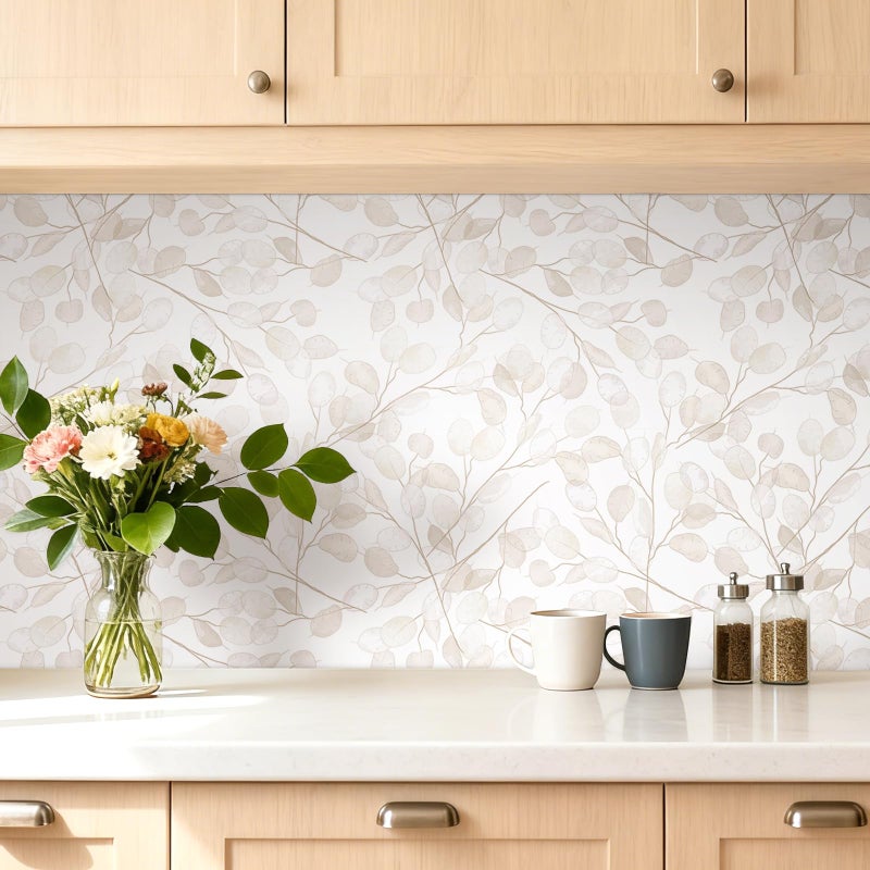 HelloWall Neutral Floral Wallpaper Peel and Stick Beige Cream Tan Ditsy Leaf Farmhouse Botanical Wallpaper Prepasted Removable Contact Paper Adhesive French Country English Cottage Nursery RV 17.5x80 - Image 3