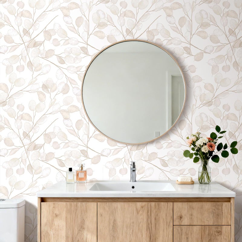 HelloWall Neutral Floral Wallpaper Peel and Stick Beige Cream Tan Ditsy Leaf Farmhouse Botanical Wallpaper Prepasted Removable Contact Paper Adhesive French Country English Cottage Nursery RV 17.5x80 - Image 4