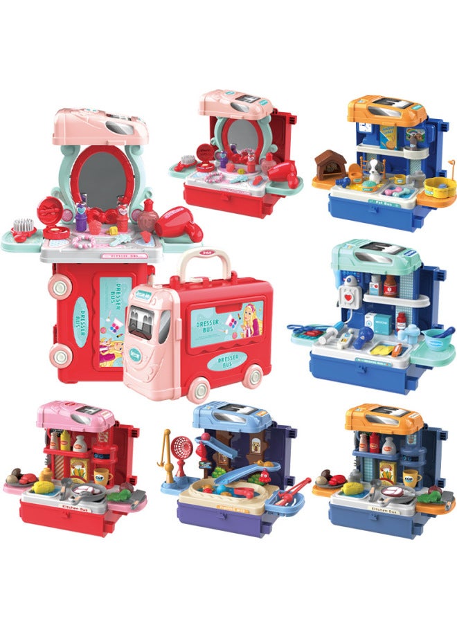 Children's Interactive Simulation Dresser Kitchen Medical Tools Bus Shape Play Toys Birthday Gift-Specifications:7181B-8078 【bus Beauty Home】 0.7kg - Image 2