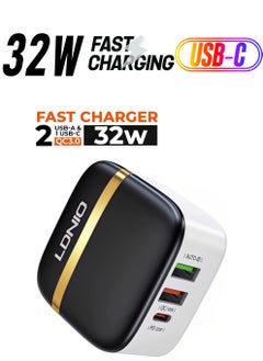 LDNIO 32 W Fast Charger 3-Ports Type -C Wall Plug USB C Laptop Power Adaptor Compatible with New Macbook Pro/Macbook Air/Lenovo/HP/Huawei/iPhone/Samsung Galaxy/One Plus/Xiaomi/ and Other Devices Bla  - Image 1